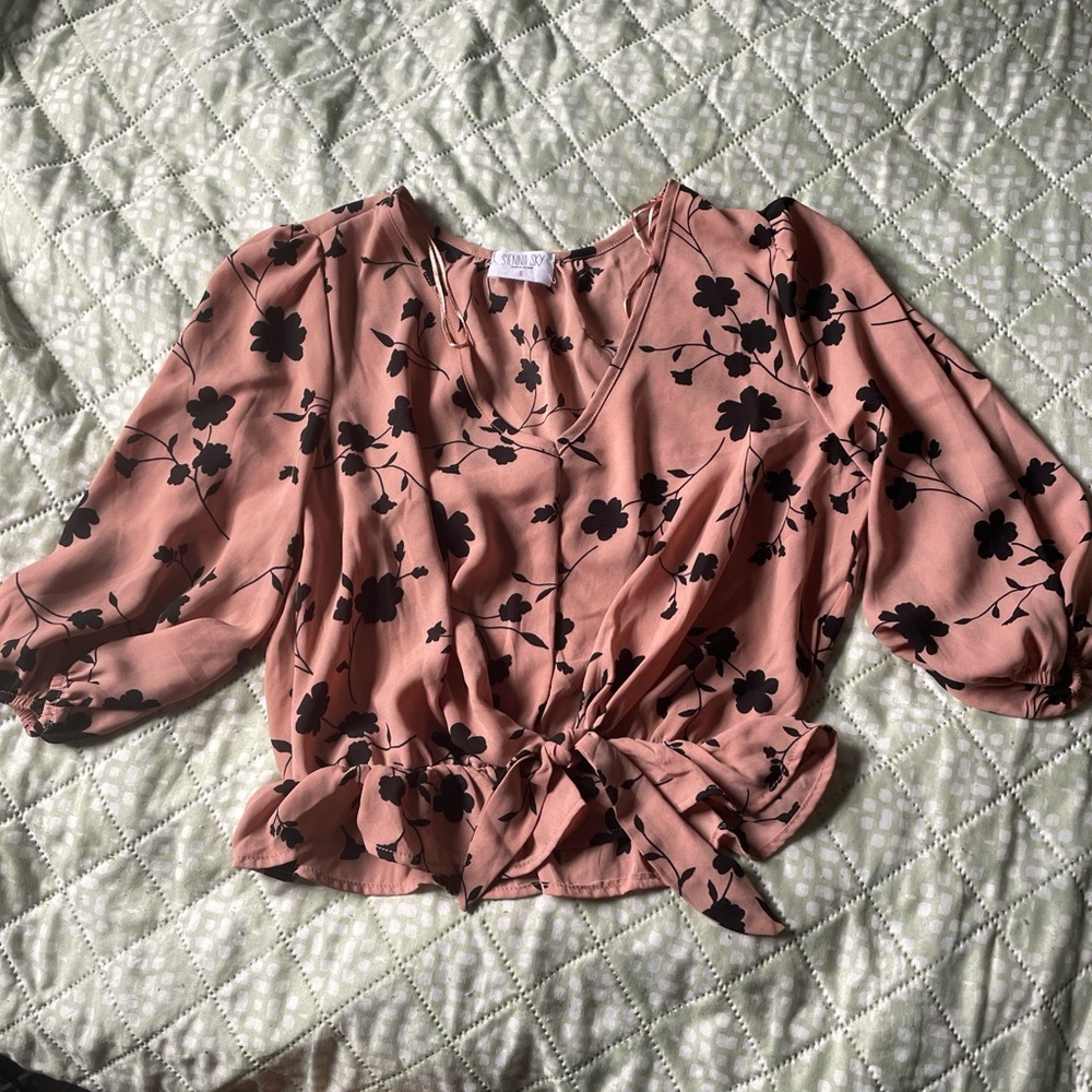 Sienna Sky Pink Floral Tie-Front Blouse